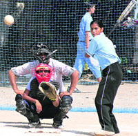 A match in progress on the first day of the 4th Senior Ludhiana District Baseball championship in Ludhiana 