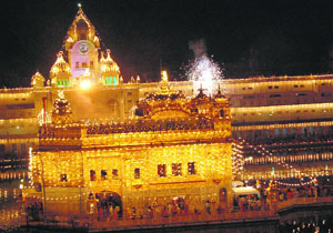 A view of an illuminated Golden Temple on the occasion of the birth anniversary of fourth Sikh master Guru Ramdas in Amritsar