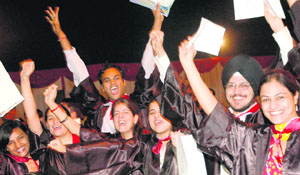 CHEERS! Jubilant students of Punjab Engineering College with their degrees after the 38th annual convocation of the college in Chandigarh on Saturday.