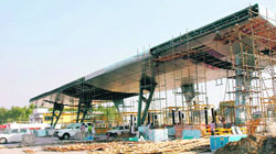 The toll plaza at Lalru being readied by the NHAI to recover the cost of four laning of the Chandigarh-Ambala stretch of the National Highway 21. 