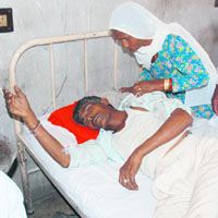 Roshan Lal, who was among those injured in a road accident in Sonepat, at the Civil Hospital in Karnal on Saturday.
