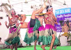 Students present a folk dance at the zonal youth festival at Government College, Sector 14, Gurgaon