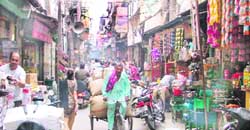 The congested lanes of Meena Bazar seem to be waiting for a tragedy. 