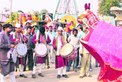 Shobha Yatra being taken out on the eve of Valmiki Jayanti in Ludhiana on Monday.