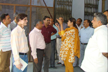 DC Mugdha Sinha at a polling station in Hanumangarh on Tuesday to take stock of arrangements.