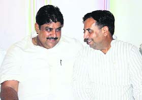 INLD general secretary Ajay Chautala and the BJP state general secretary, Capt Abhimanyu, at the residence of the latter