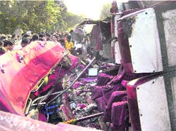 A bus that collided with a truck in Dhubri district of Assam on Tuesday.  PTI