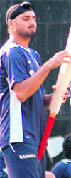 Indian spinner Harbhajan Singh during practice session at PCA Stadium, Mohali, on Wednesday.