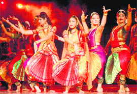Artistes perform at Leisure Valley in Sector 10, Chandigarh, on Wednesday.