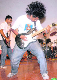 Members of Shell Shocked band perform during a rock show organised by the Panjab University Campus Students Council at the Law Auditorium in Panjab University, Chandigarh, on Wednesday .