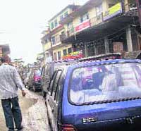 A traffic jam with no cop around to help motorists clear the road at Palampur 