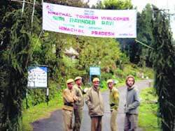 Cops stop a foreigner from proceeding towards Billing as the road was blocked for minister.