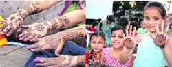 Young women show their designer mehndi; and (right) little girls flaunt their designs in Ludhiana