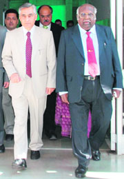 Chairman of the Law Commission of India, Justice A.R. Lakshmanan, and Punjab and Haryana High Court Chief Justice Tirath Singh Thakur at the Army Institute of Law, Mohali, on Saturday.
