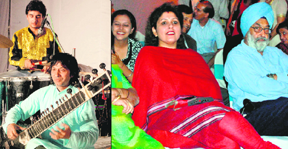 Pt Manu performs at the Hibiscus Garden, Chandigarh; and (right): Justice S.S. Sodhi at a function of Alliance Française “Le Corbusier de” on Saturday.