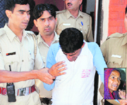 Cops arrest Sangeet, son of a Chandigarh Youth Congress general secretary and (inset) the victim Shimla Devi.