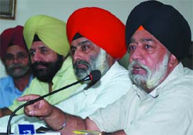 Paramjeet Singh Sarna, president, Delhi Sikh Gurdwara Management Committee, at a press conference demands annulment of the black list of NRI Sikhs prepared during the unrest in Punjab, in New Delhi