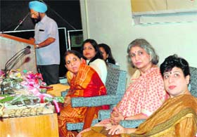 First Friday Forum founder S.S. Bhatti addresses a symposium on women architects in Chandigarh