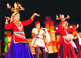 Himachali dancers perform during Poompuhar-2008 at the Leisure Valley in Chandigarh