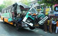 A Blueline bus that was damaged in the mishap.
