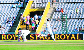 A hoarding of an alcohol company on display during the India-Australia match at the PCA Stadium, Mohali, on Sunday.