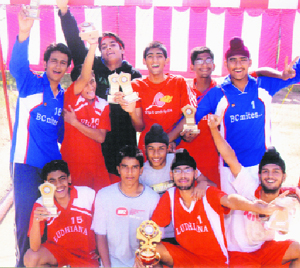 Students of BCM Arya Model Senior Secondary School, Shastri Nagar, who won gold medal in the boys u-19 handball tournament held at the Ludhiana Sahodaya Schools Complex on Saturday.
