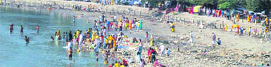The dry ghat of the Ganga that has been diverted for maintenance in Hardwar.