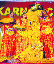 Artistes from Mathura present a dance drama, Braj ki Holi, during the Diwali Utsav at the Karnal Club in Karnal on Sunday night.
