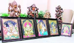 Tanjore paintings at display during an exhibition at Nehru Sidhant Kender in Ludhiana