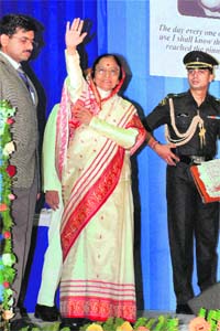 President Pratibha Patil at the Nirmal Gram Puraskar distribution ceremony at Sarusajai in Guwahati