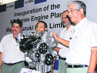 Maruti Suzuki India managing director Shinzo Nakanishi (right) at the inauguration of KB-series engine plant at Gurgaon on Tuesday.