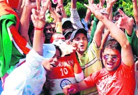 Fans rejoice the spectacular win of India over Australia by 320 runs at PCA Stadium in Mohali on Tuesday.