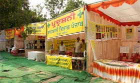 Stalls set up at a farmers training camp in Bathinda