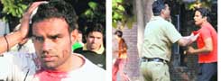 (From left) One of the students injured in the clash on the Panjab University campus on Wednesday; a cop drags a boy and tense activists on the spot.
