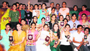 Students of Arya College, Ludhiana, who won 24 prizes at the youth and heritage festival organised by Panjab University, Chandigarh, at Doraha.