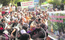 Van Gujjars stage a protest in Dehradun on Saturday