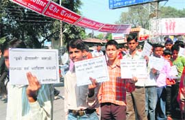 Members of Mission True Biologist take out a rally to highlight the importance of a pollution-free Divali in Dehradun on Sunday. 