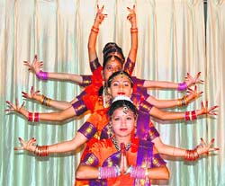 Students perform a dance item at the silver jubilee function of the Bala Hissar Academy. 