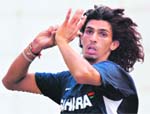 Ishant Sharma bowls in the nets during a training session at the Ferozeshah Kotla stadium in New Delhi