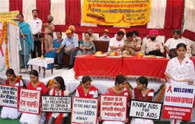 Senior district officials at a meeting held to mark the arrival of Red Ribbon Express in Bathinda