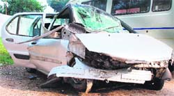 A car that was damaged in an accident lying at the Sector 11 police station in Chandigarh