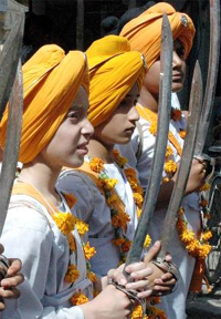 A Nagar Kirtan procession being held in the main market of Patiala on Thursday.
