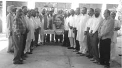 Congressmen pay tributes to former Prime Minister Indira Gandhi on her death anniversary in Bassi Pathana on Friday.