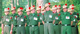 Soldiers of the Gorkha Rifles wearing hats made by L B Karke.