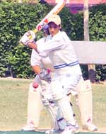 A player in action on the second day of the Punjab State Inter-District Cricket Tournament in Ludhiana 
