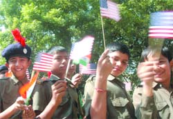 Schoolchildren take out a peaceful march in support of US presidential candidate Barack Obamas stance on global terrorism at Jantar Mantar in New Dehi