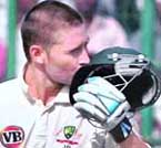 Australias Michael Clarke celebrates his century.