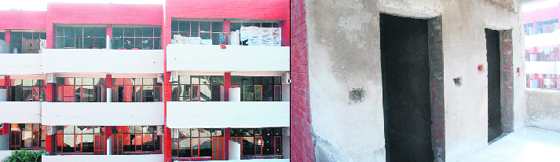 The partially finished building of Parkview Hotel, Sector 24. Also seen in picture is the third floor which was left to be completed later; and (right) the fragmentary work on the second floor of Parkview Hotel.