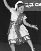 A girl performs during the celebration of the 52nd Kannada Rajyotsava at Pracheen Kala Kendra in Mohali on Sunday.