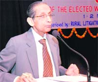 Justice S.B. Sinha addresses a gathering at the Open Forum. 